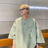 Hearujoy Men's Suede Oversized Printed T-shirt Loose Casual Tops Tshirts Men Clothing Women Short Sleeve Tees Streetwear 5XL-M